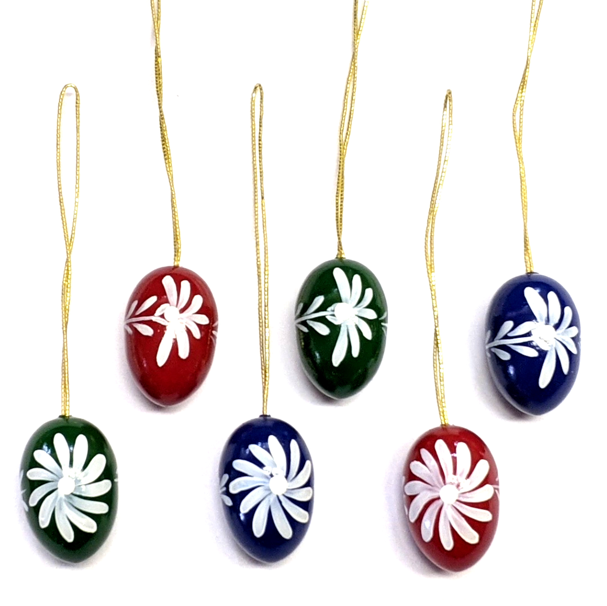 6 Stück Ostereier 22 mm, handbemalt mit Blumenmotiven, je 2 dunkelblau, dunkelgrün, dunkelrot 6 Stück Ostereier 22 mm, handbemalt mit Blumenmotiven, je 2 dunkelblau, dunkelgrün, dunkelrot