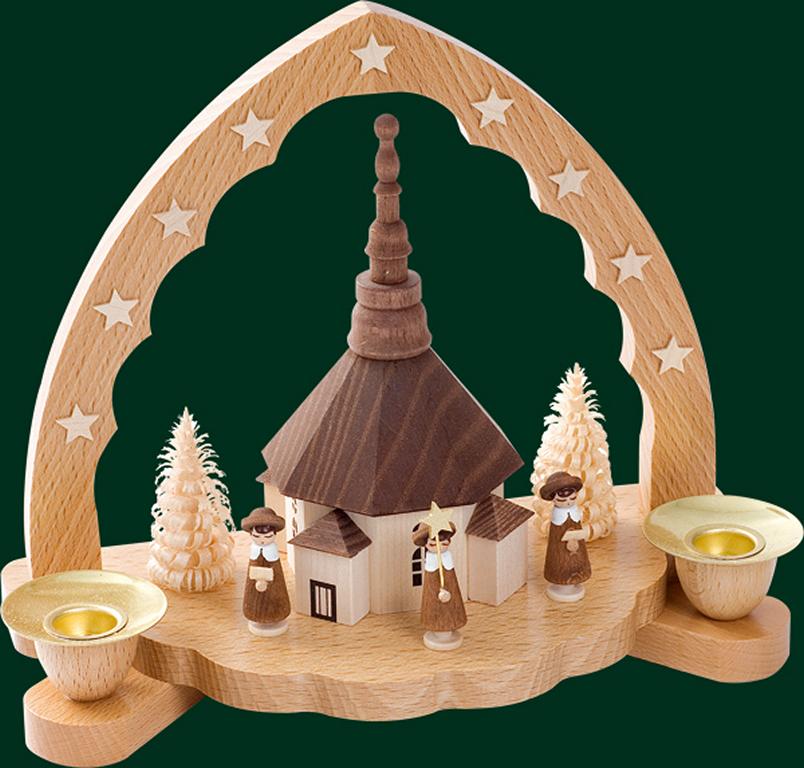 Kerzenhalter Seiffener Kirche mit Kurrende 16 cm Kerzenhalter Seiffener Kirche mit Kurrende 16 cm