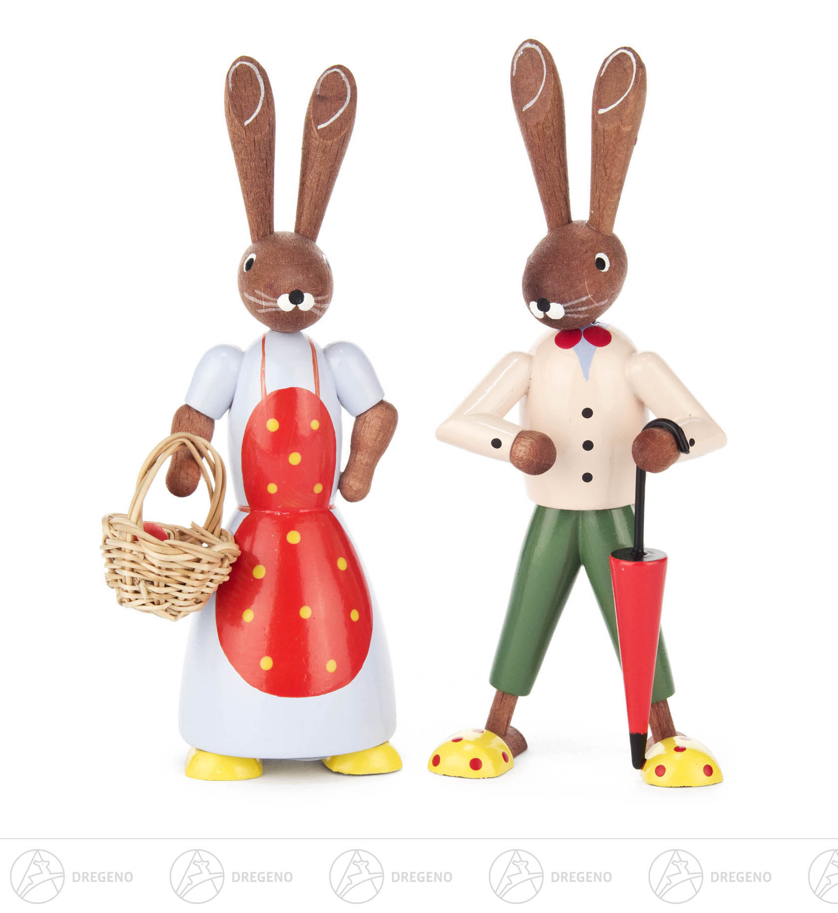 Hasenpaar mit Korb und Schirm 12cm