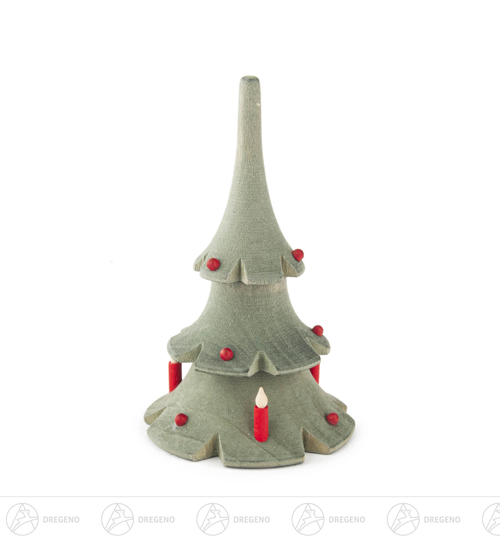 Weihnachtsbaum mittel, grün lasiert mit Kugeln und Kerzen