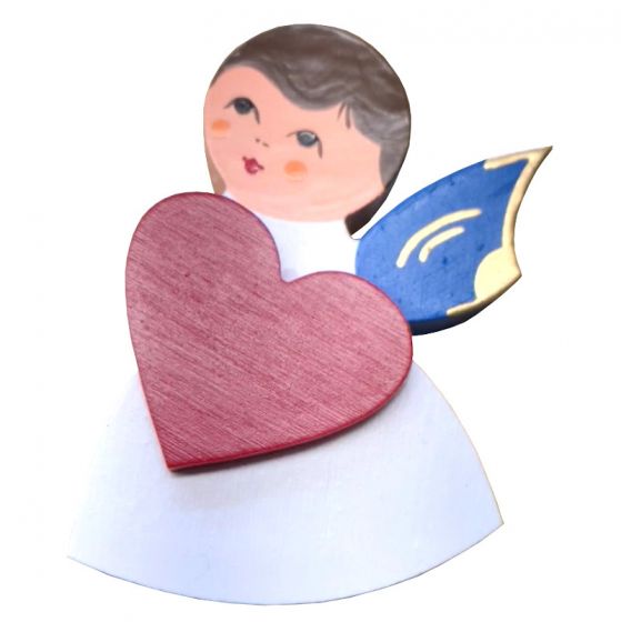 Magnetpin Engel mit Herz, Flügel blau, lasiert und handbemalt