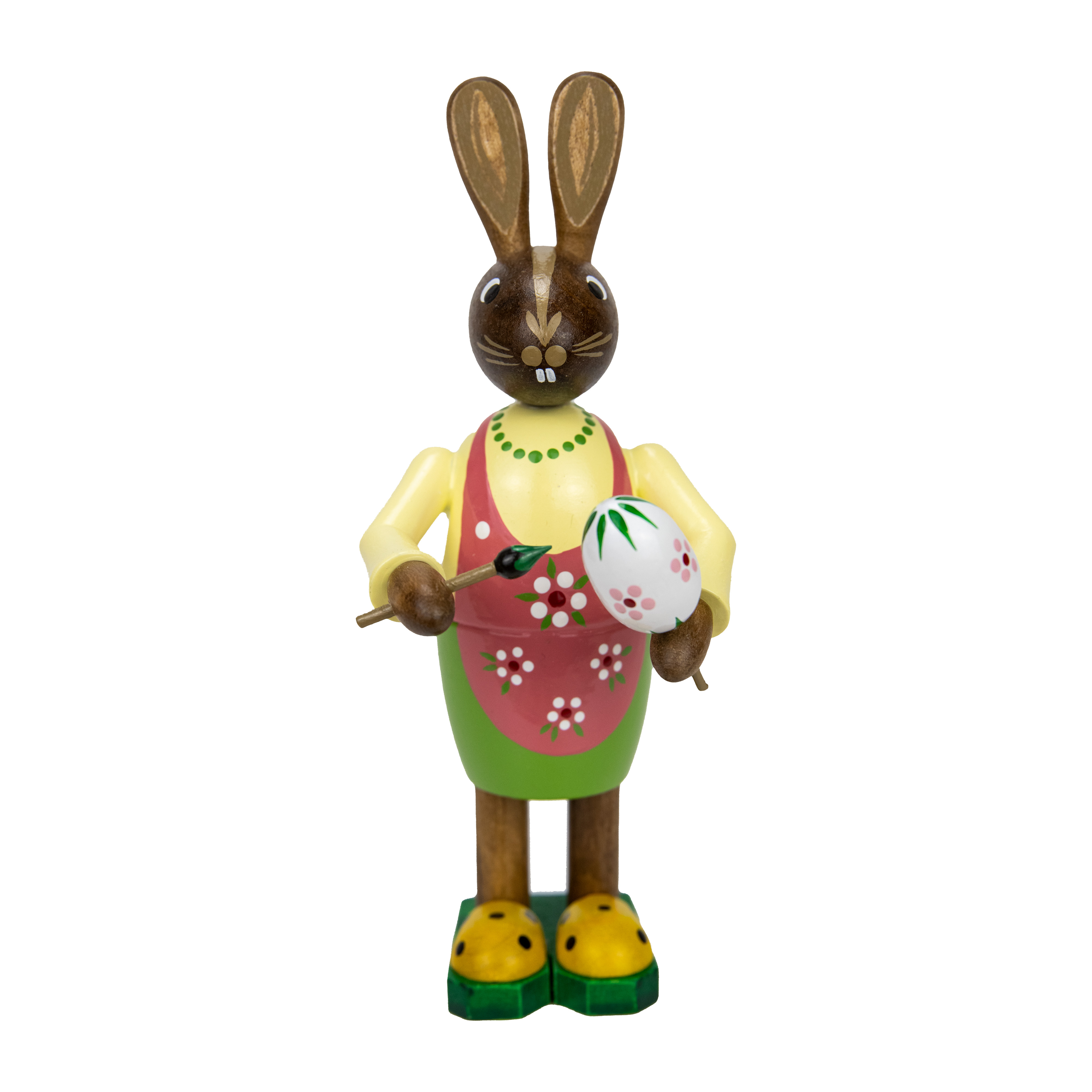 Osterhasenfrau Eiermaler mit kleinem Osterei und Pinsel, 15cm