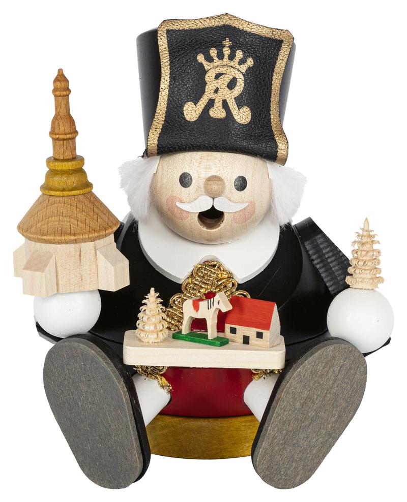 Rauchmann Bergmann mit Seiffener Kirche sitzend 14cm