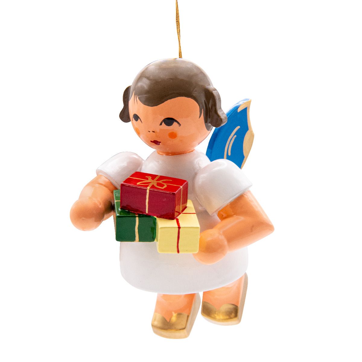 Schwebeengel groß mit Geschenken, blaue Flügel 9cm