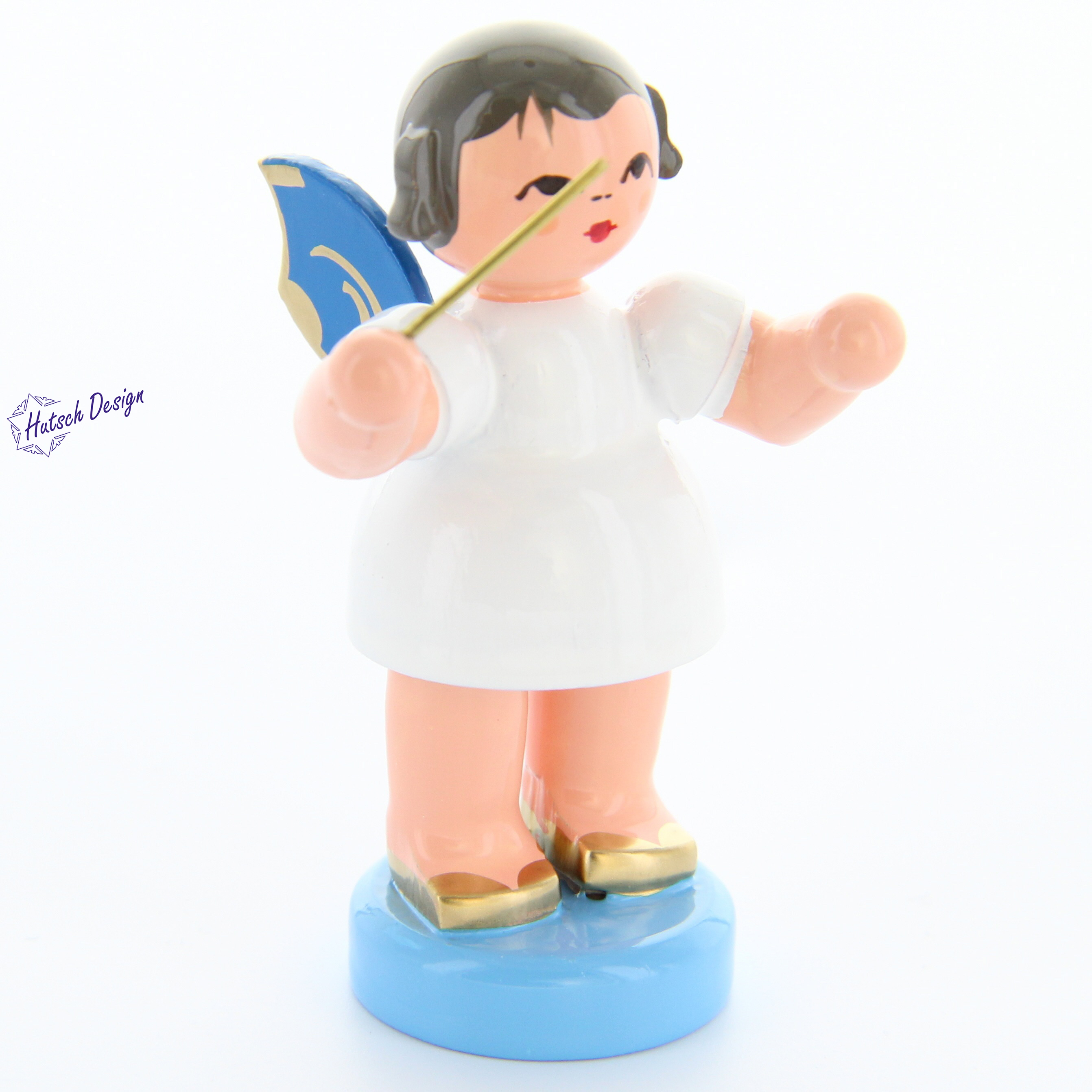 Engel stehend Dirigent, blaue Flügel