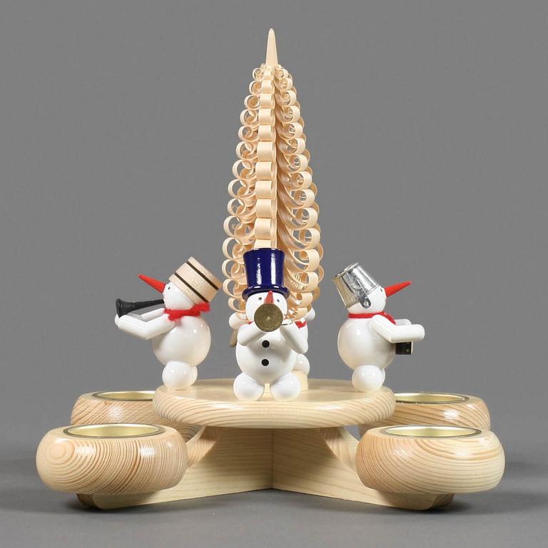 Adventsleuchter mit Schneemännern und Spanbaum, natur-weiß, für Teelichte