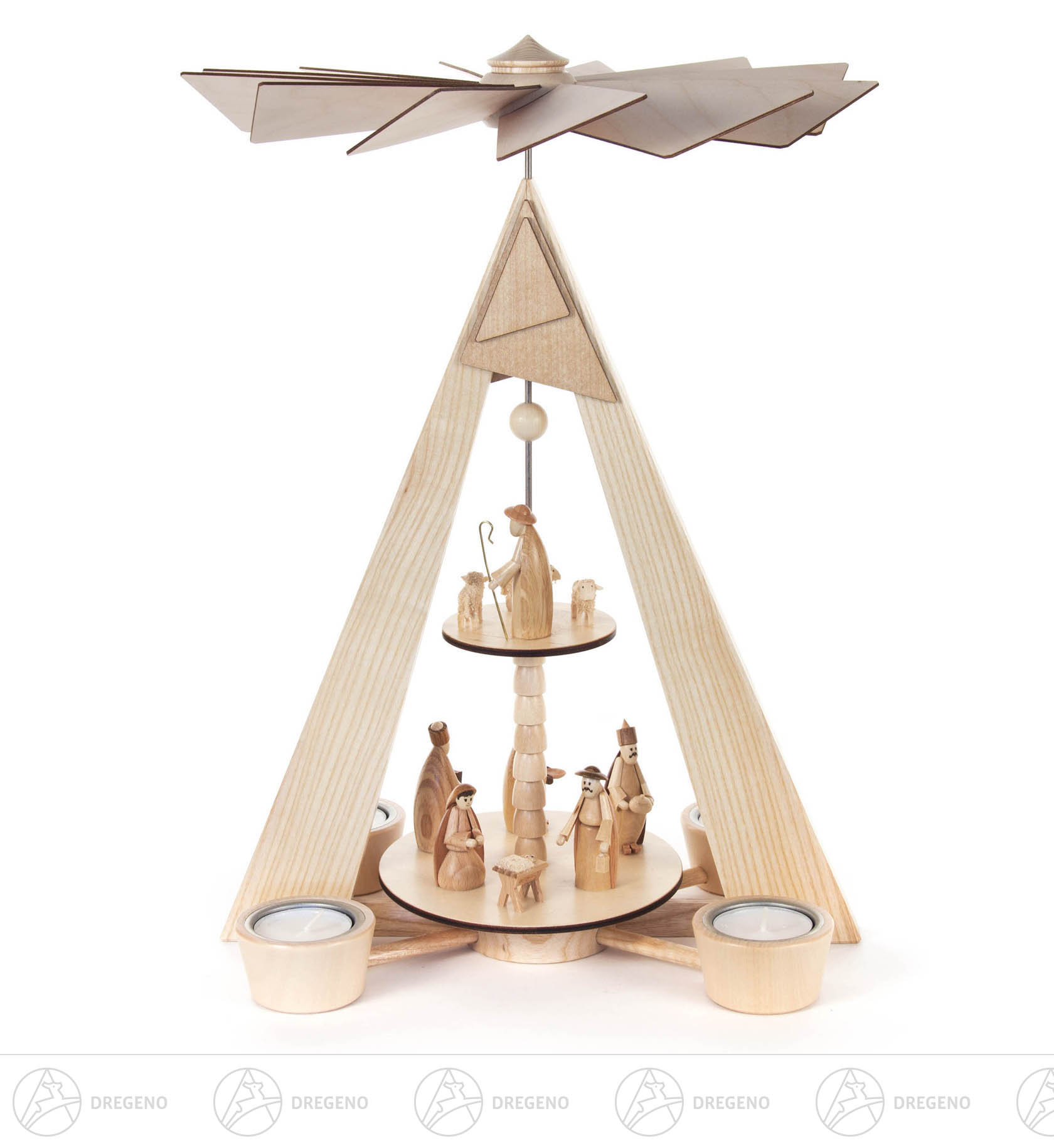Pyramide mit Christi Geburt, 2-stöckig, für Teelichte Pyramide mit Christi Geburt, 2-stöckig, für Teelichte