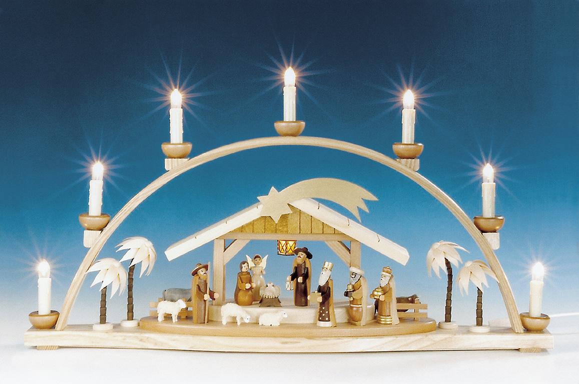 Schwibbogen gross mit Krippe  natur elektr. beleuchtet