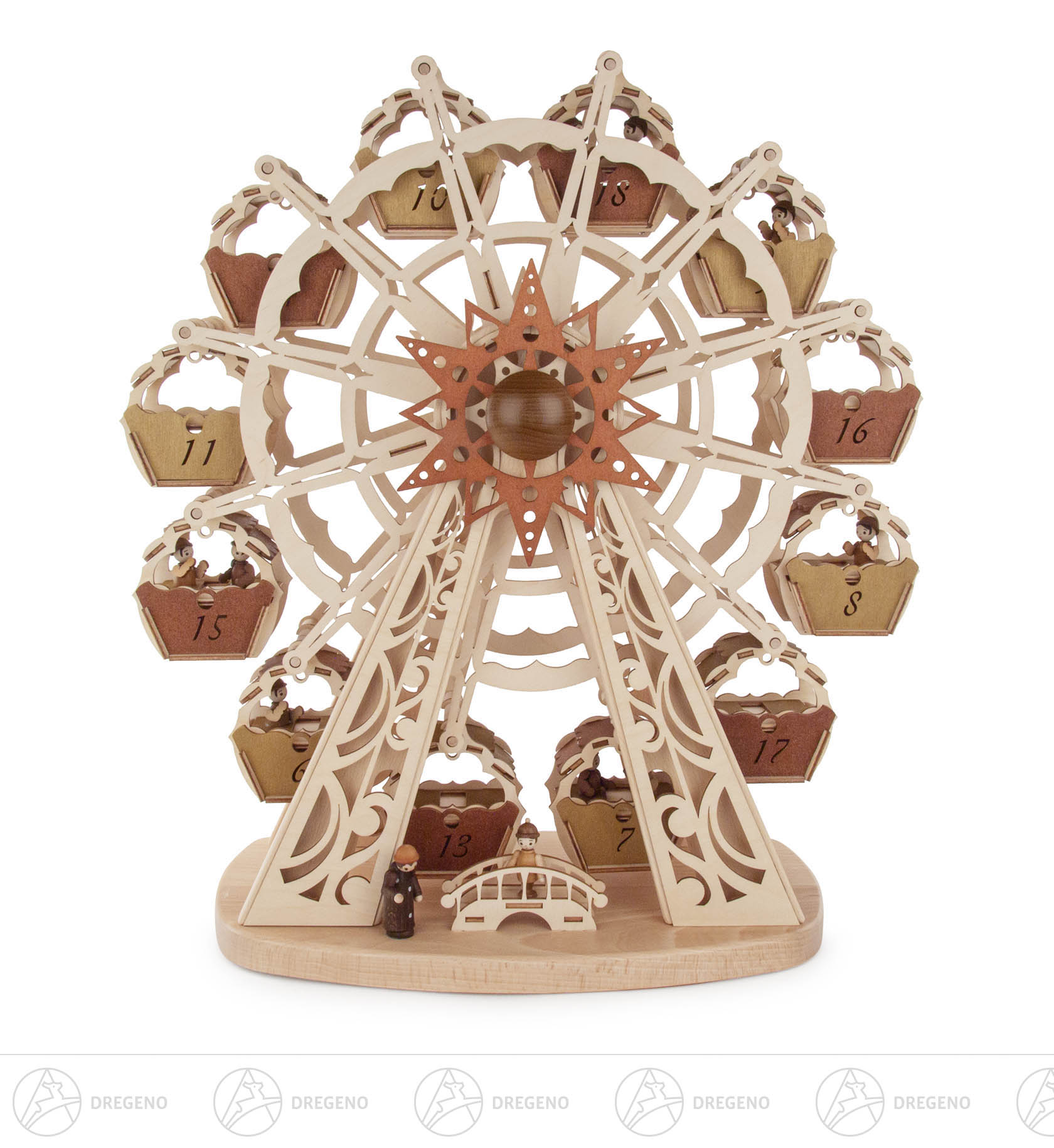 Adventskalender Riesenrad mit LED 12 doppelte Gondeln, manuell drehbar 50x 46cm Adventskalender Riesenrad mit LED 12 doppelte Gondeln, manuell drehbar 50x 46cm