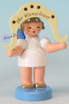 Engel stehend Namensengel, Wunschtext Sondered. Swaro., blaue Flügel