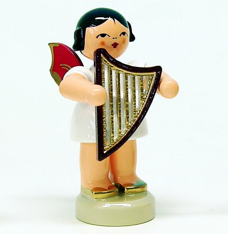 Engel stehend mit Handharfe, rote Flügel