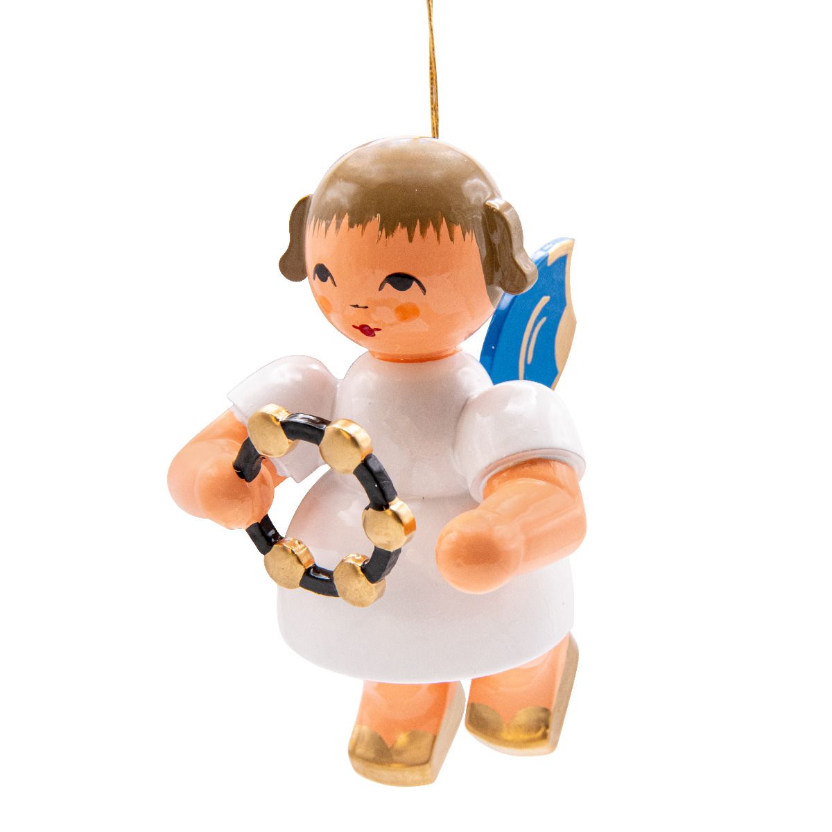 Schwebeengel groß mit Schellenring, blaue Flügel 9cm