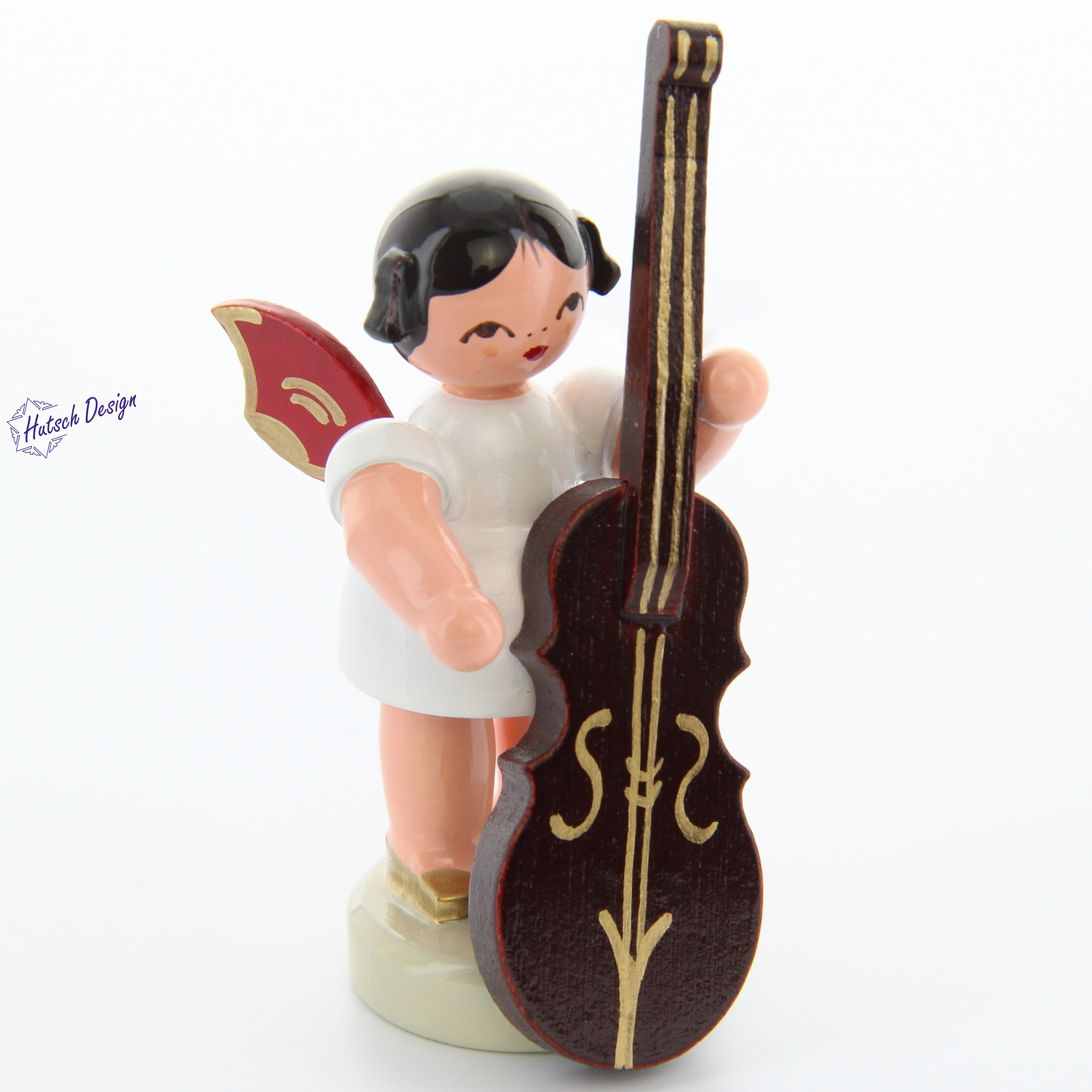 Engel stehend mit Zupfbass, rote Flügel
