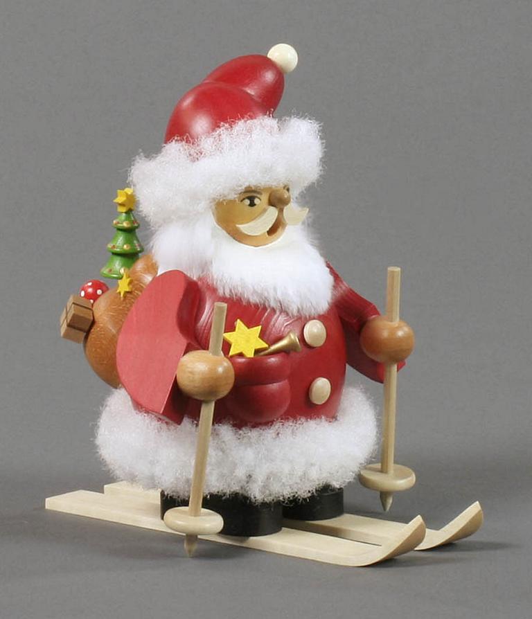 Räuchermann Weihnachtsmann auf Ski