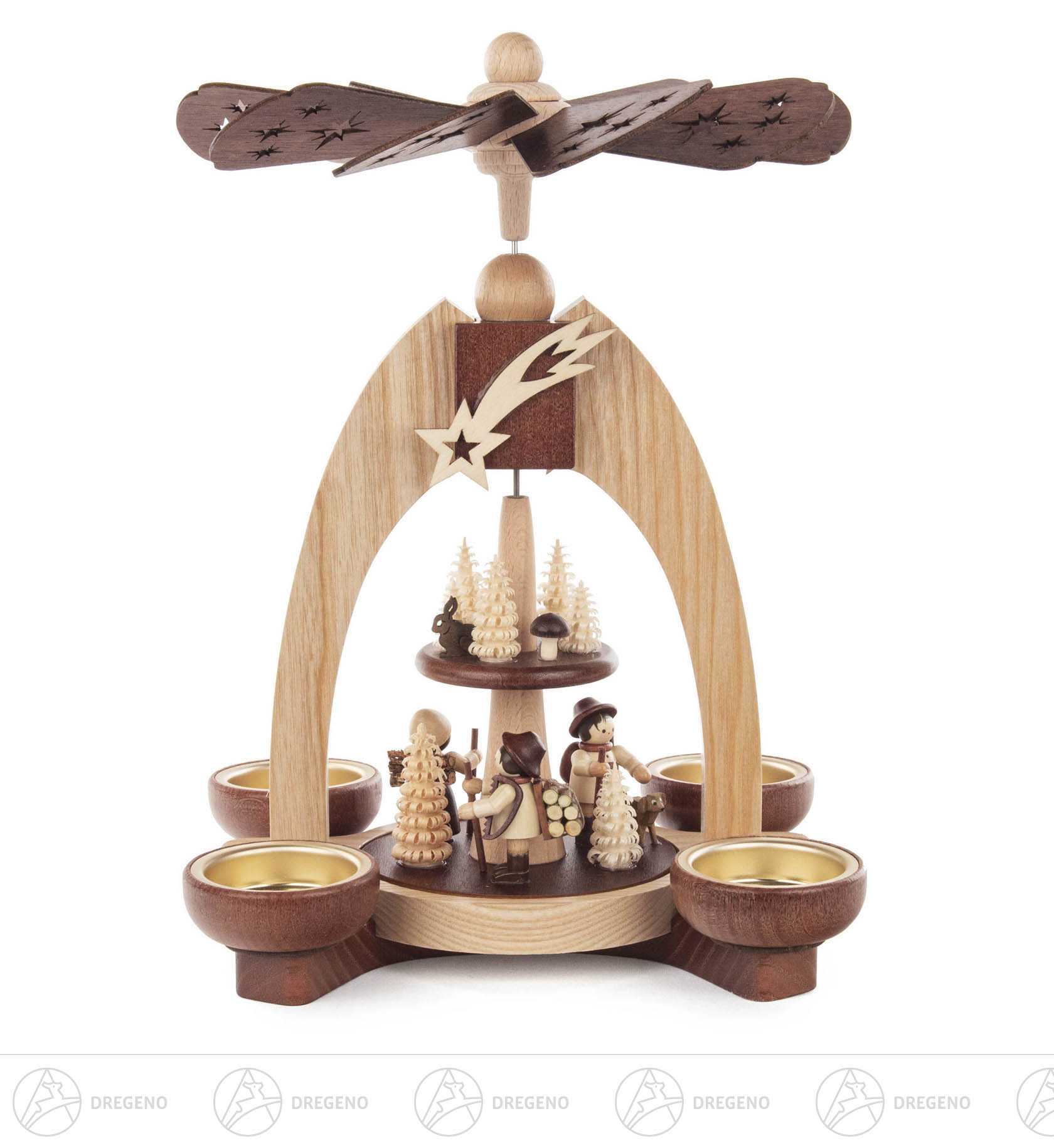 Pyramide mit Waldfiguren 2-stöckig natur für Teelichte