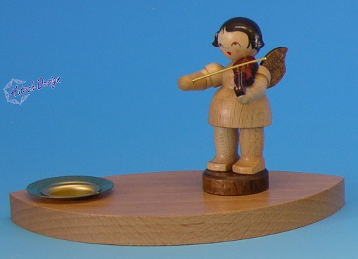 Kerzenhalternatur Engel mit Violine, naturfarben