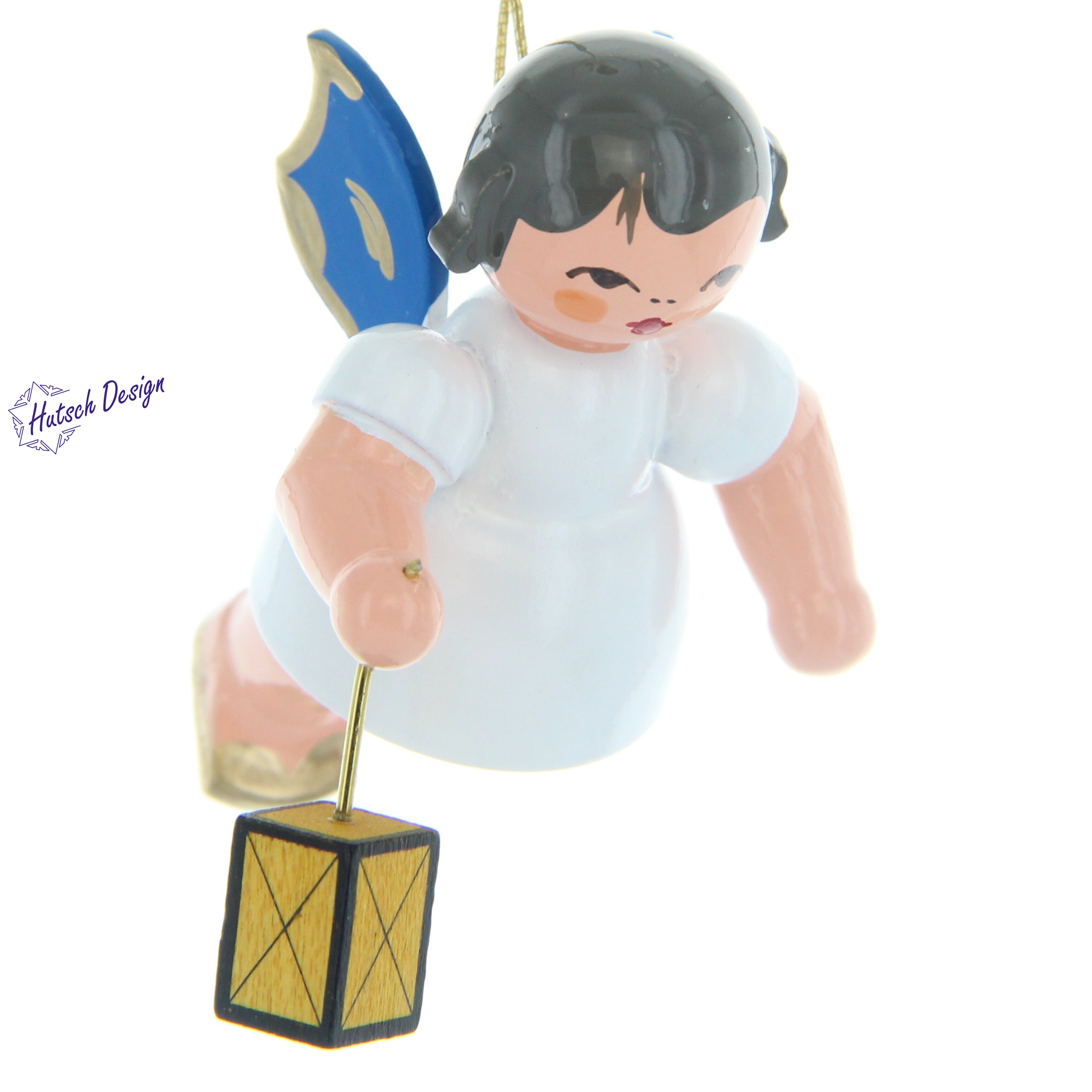 Engel schwebend mit Laterne, blaue Flügel