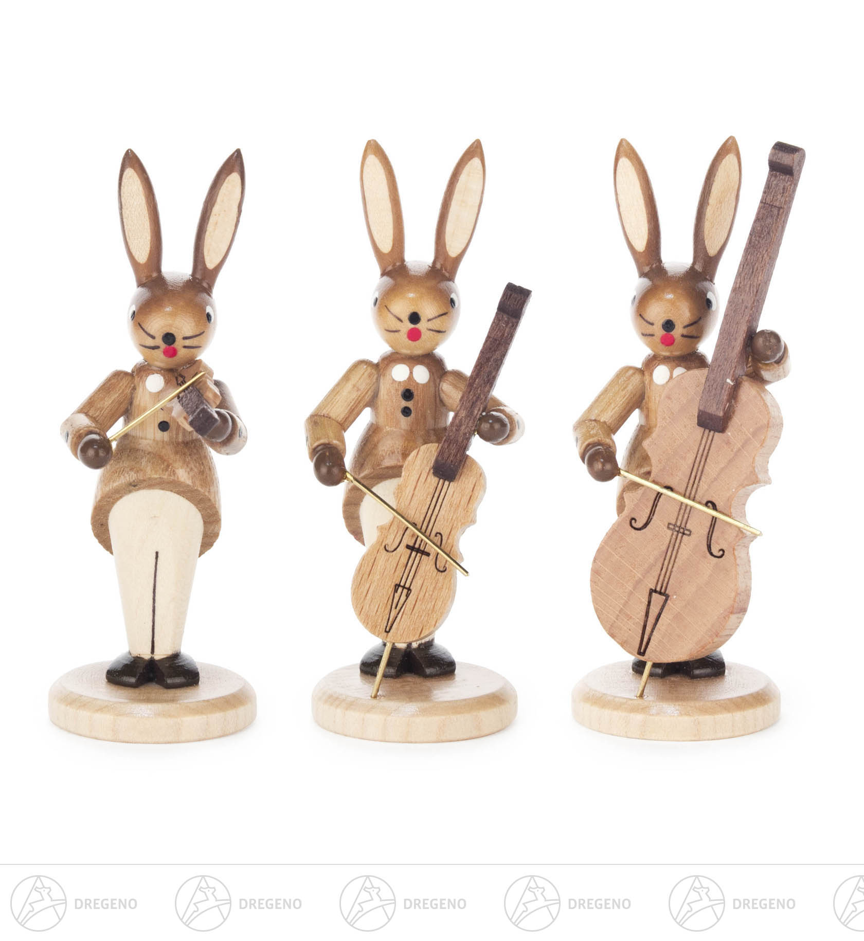 Hasentrio Streicher mit Geige, Cello und Kontrabass, natur 8cm