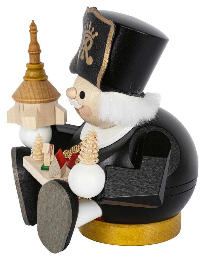 Rauchmann Bergmann mit Seiffener Kirche sitzend 14cm