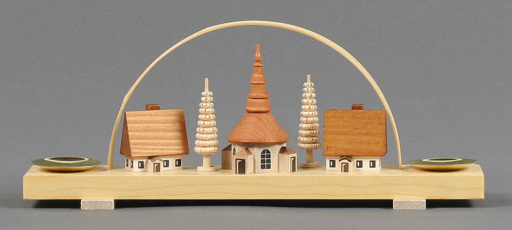 Schwibbogen mit Seiffener Dorf natur, für Kerzen d14mm