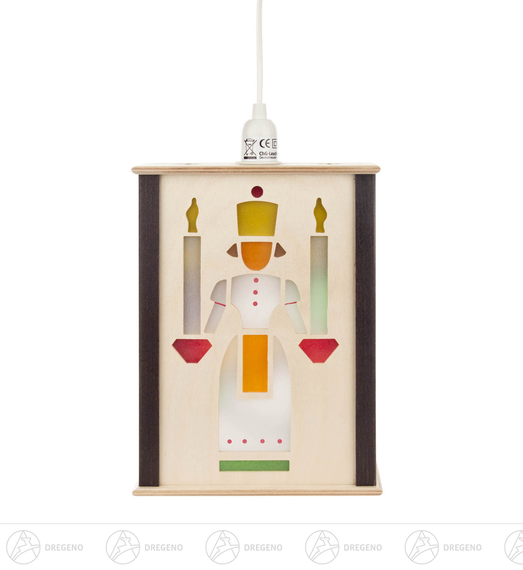 Fensterlaterne Seiffener Kirche und Lichterengel, klein 23cm