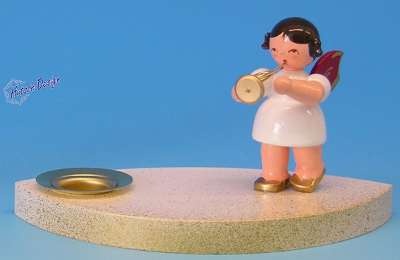 Kerzenhalter weiß/gold Engel mit Trompete, Flügel rot