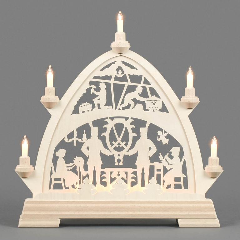 Gotischer Bogen mit Bergleuten, elektrisch beleuchtet