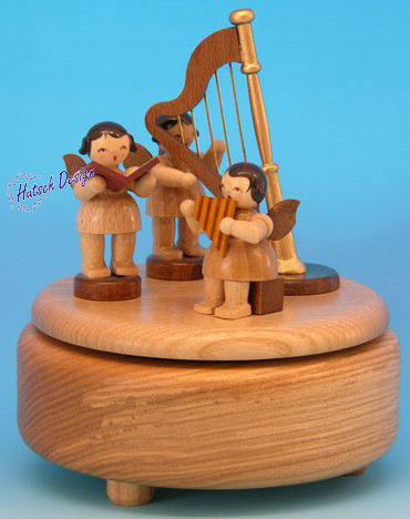 Spieldose natur mit 3 Engel und Harfe natur