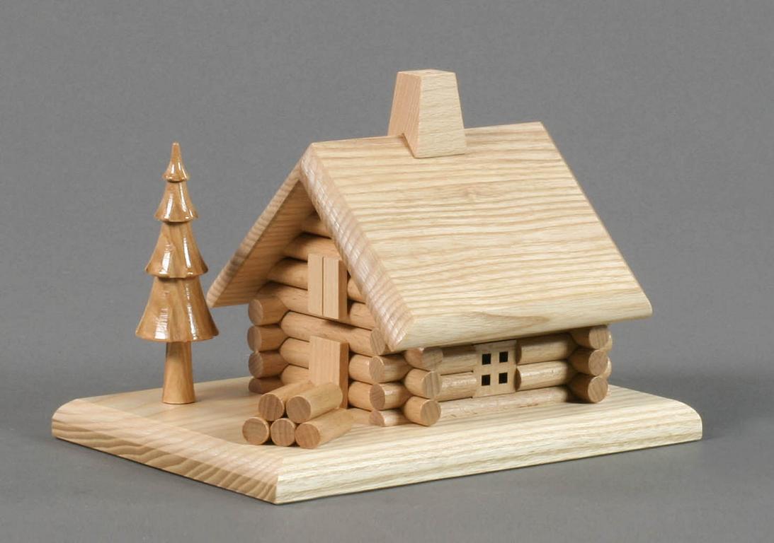 Räucherhaus Blockhaus, natur 14cm