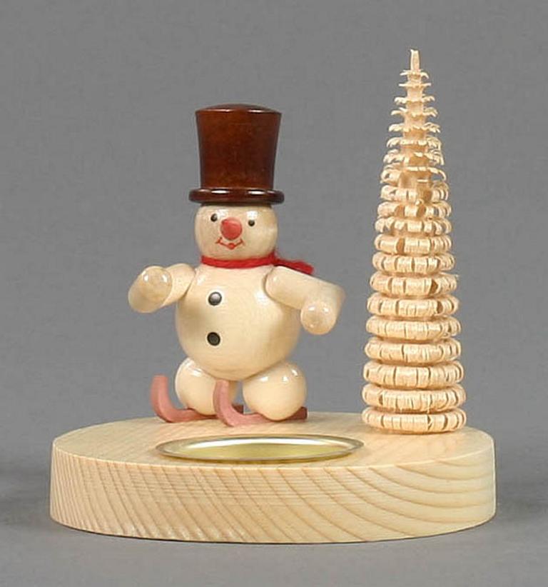 Teelichthalter Schneemann auf Schlittschuhen, natur