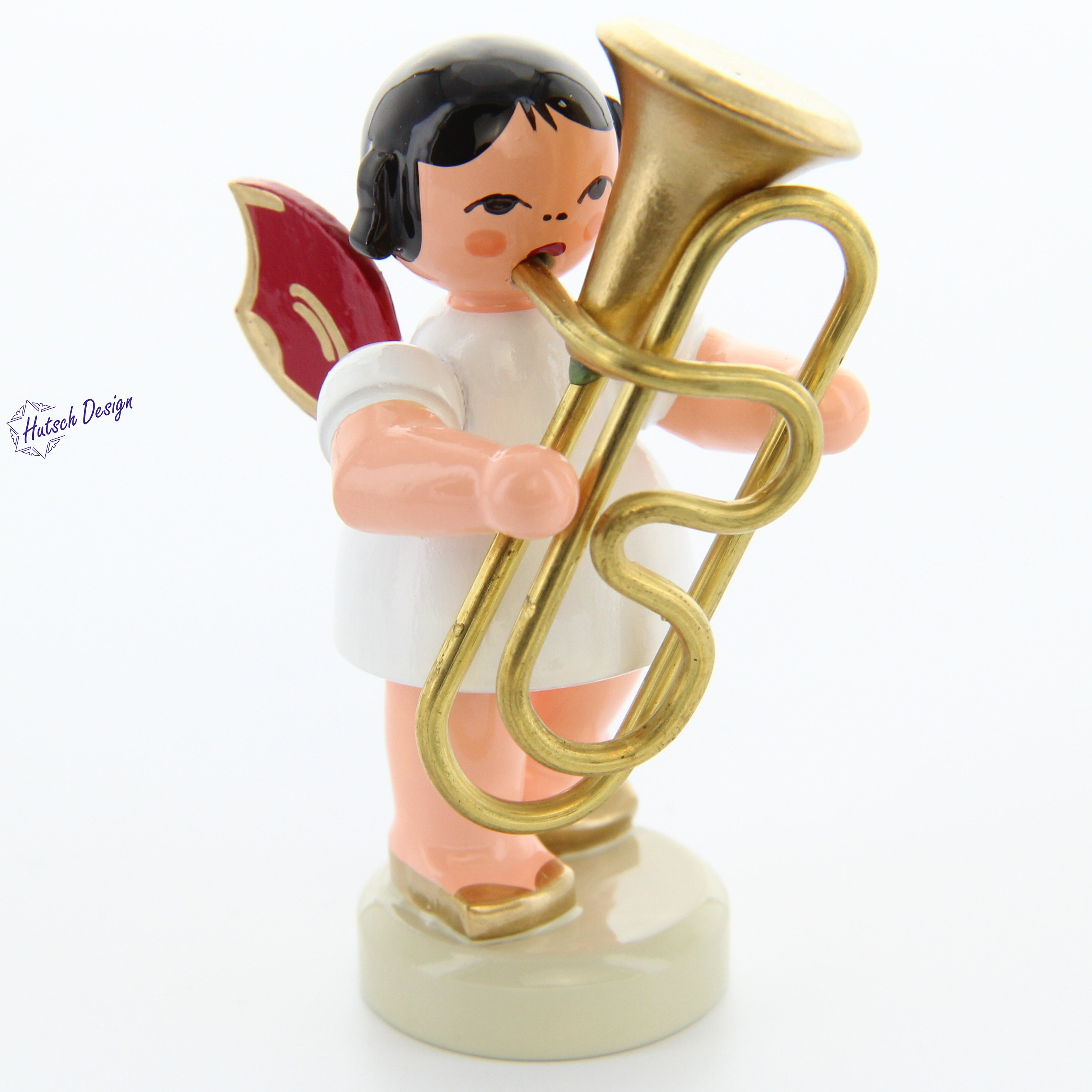 Engel stehend mit Tuba, rote Flügel