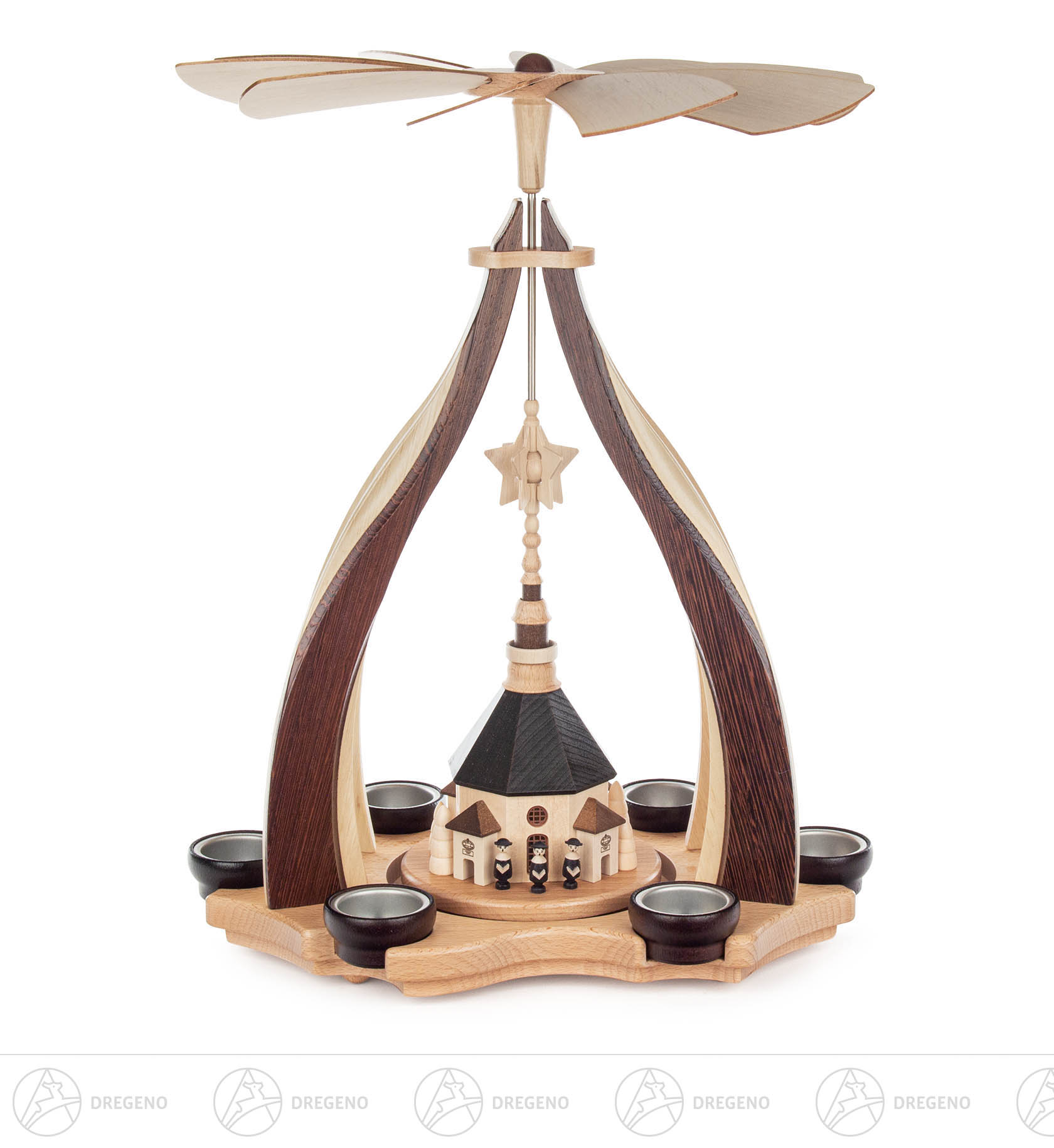 Design-Pyramide Seiffener Kirche Wenge, für Teelichte