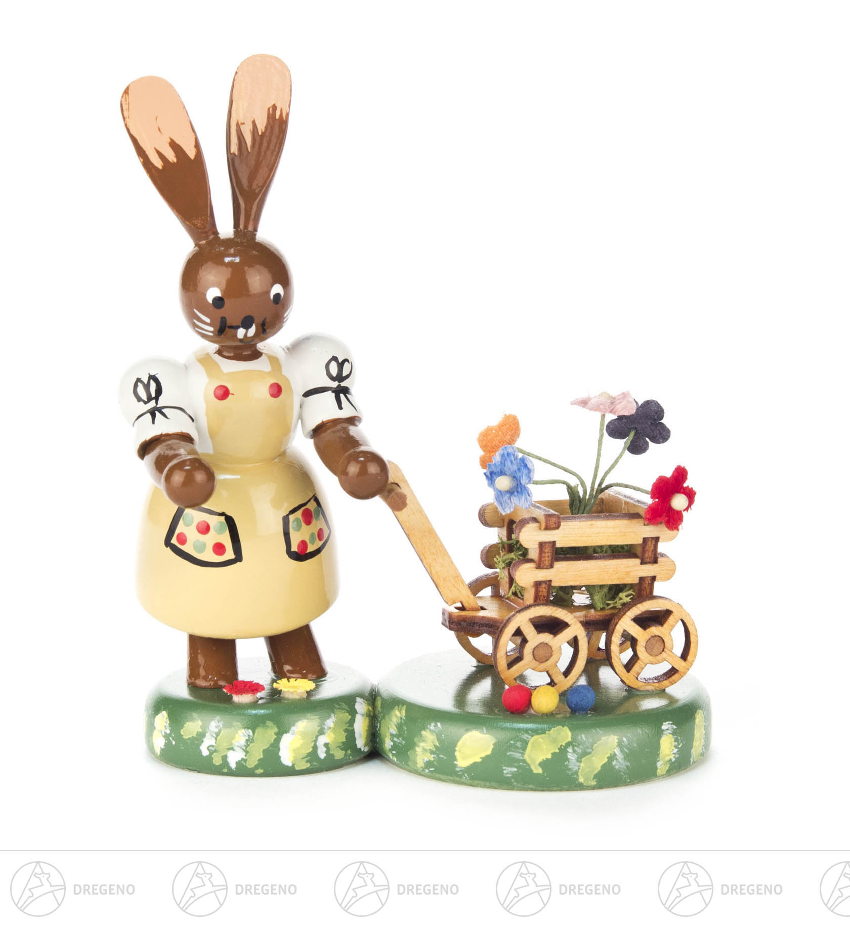 Häsin mit Blumenhandwagen 10cm