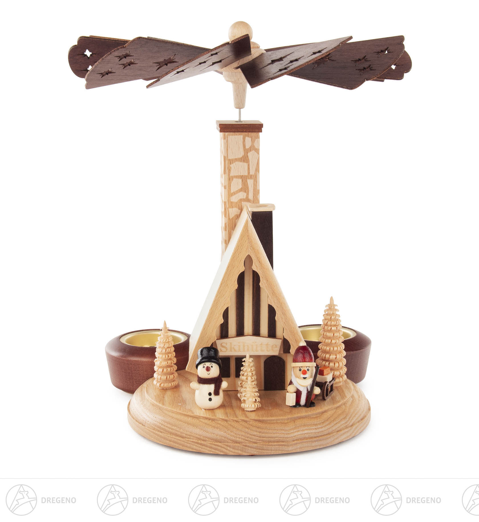 Räucherpyramide für Teelicht mit Weihnachtsmann und Schneemann