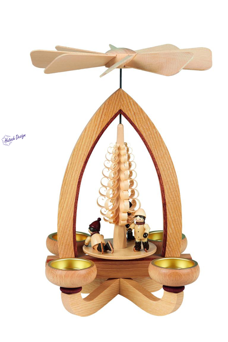 Teelichtpyramide mit Eisläufer 28cm