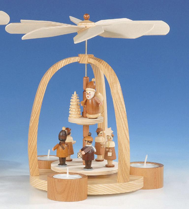 Teelichtpyramide mit Kurrende und Laternenkinder  naturt H 24 cm