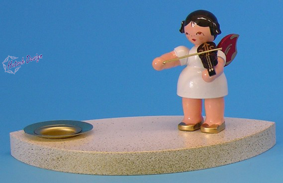 Kerzenhalter weiß/gold Engel mit Violine, Flügel rot