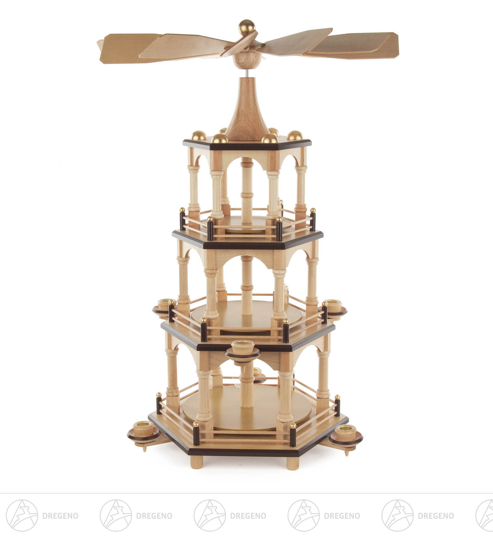 Pyramide unbestückt natur, 3-stöckig für Kerzen d14mm