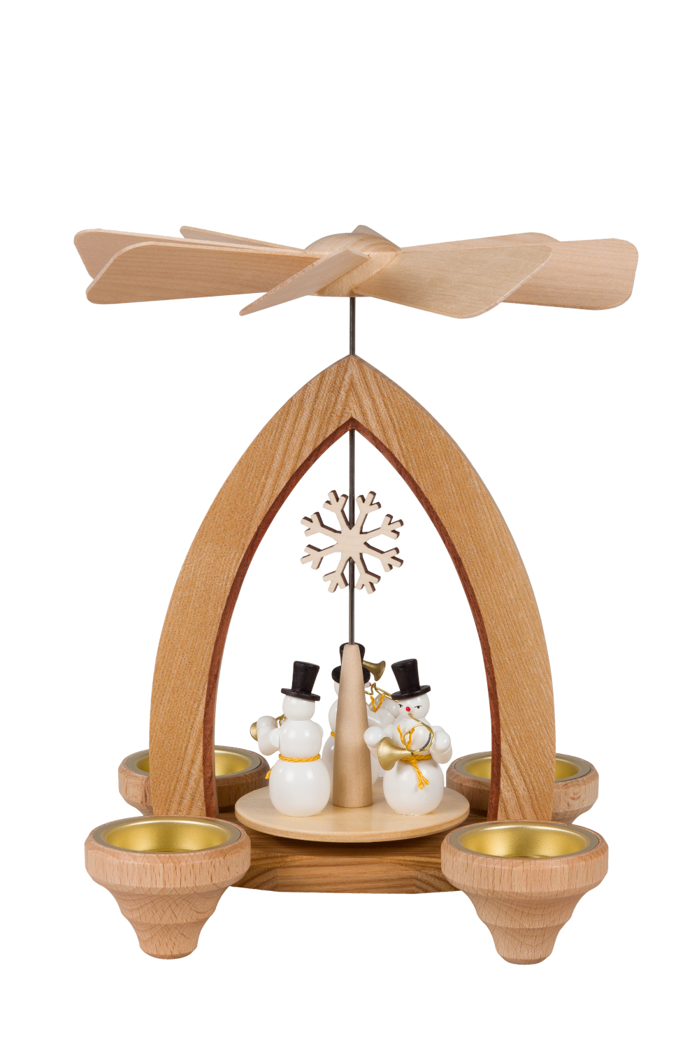 Teelichtpyramide mit Schneemann - Musiker / Schneekristall