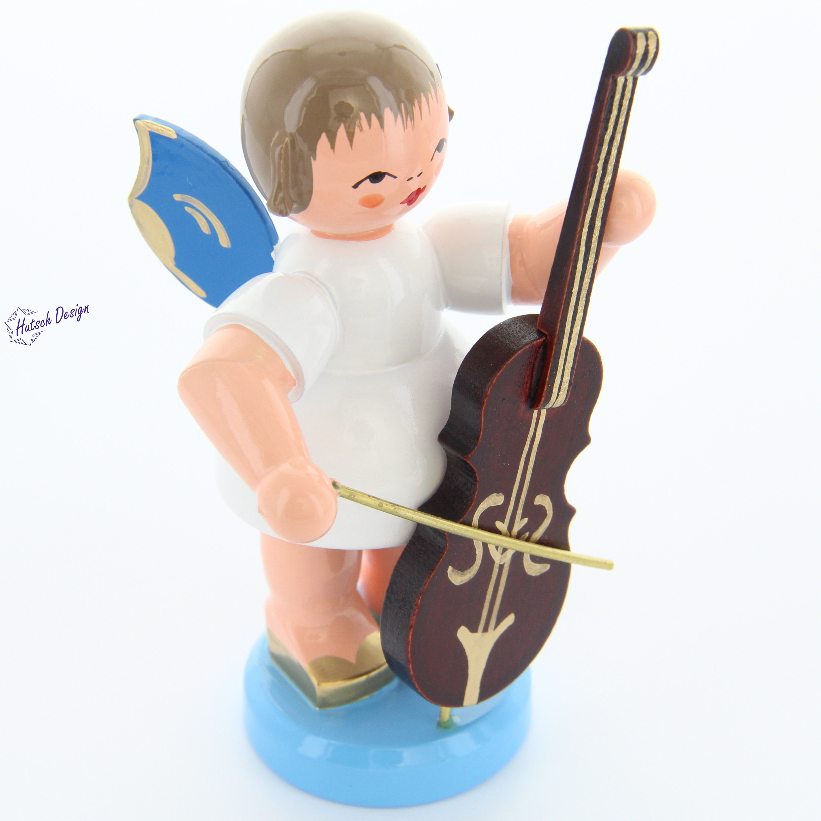 Engel stehend groß mit Cello, blaue Flügel