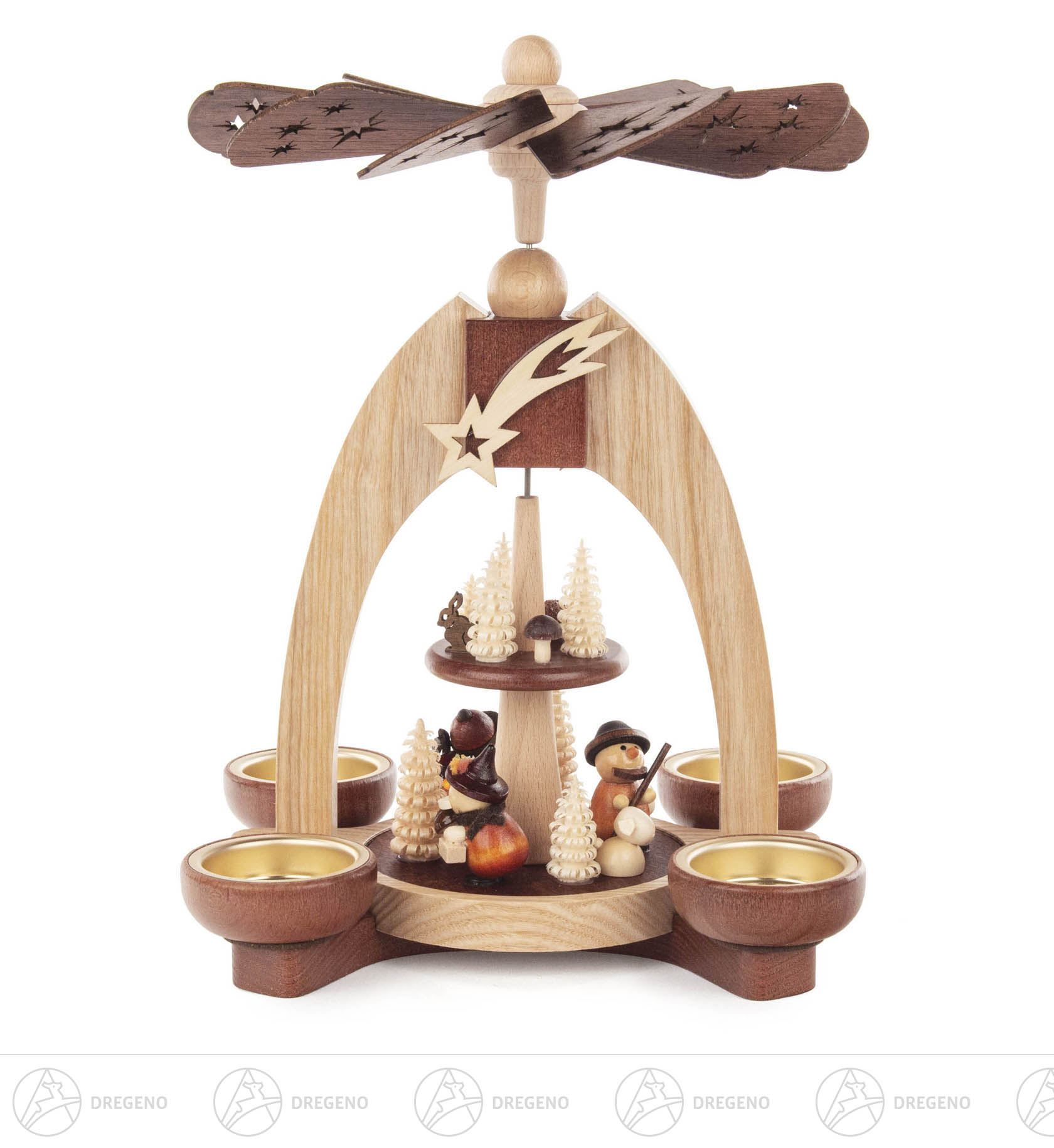 Pyramide mit Waldfiguren 2-stöckig natur für Teelichte