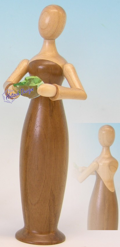 Tugendfigur Hoffnung mit Kristallblatt natur, Edelholz Nußbaum