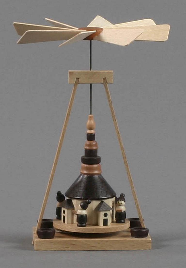 Miniatur Pyramide mit Seiffener Kirche und Kurrende natur