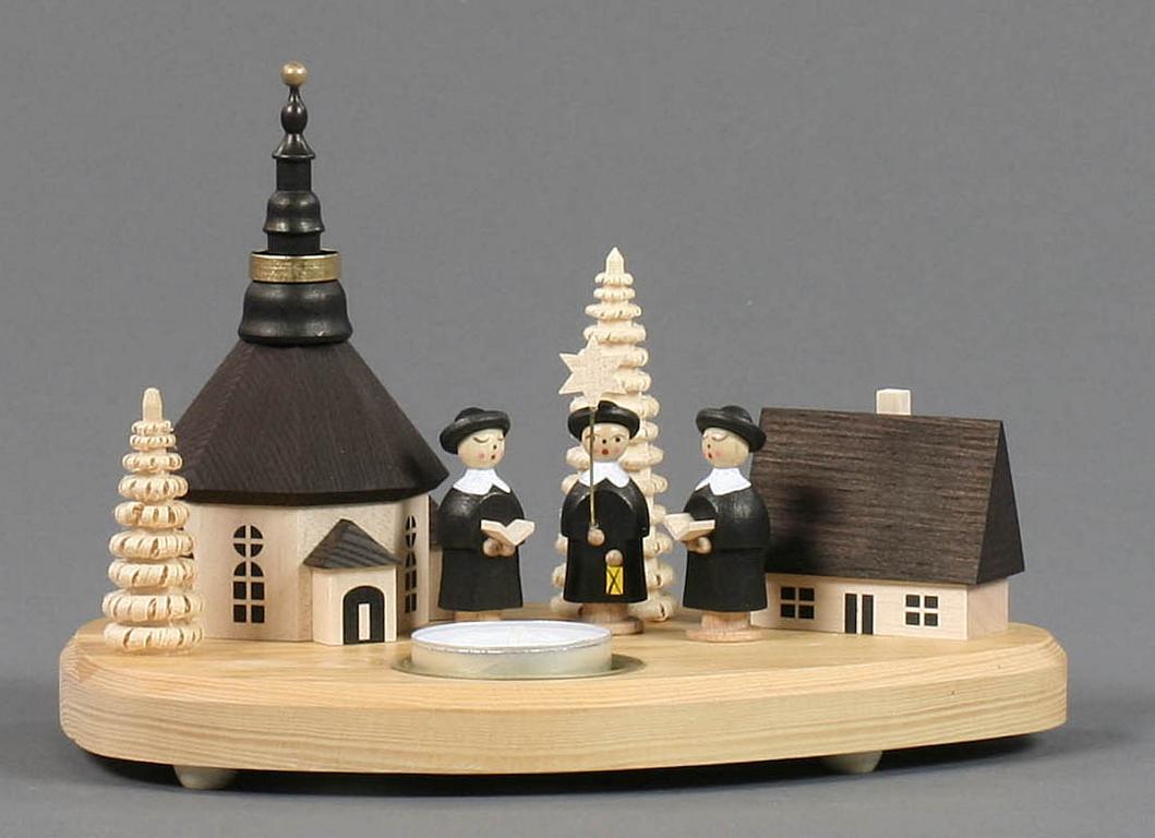 Teelichthalter mit Seiffener Kirche und Kurrende