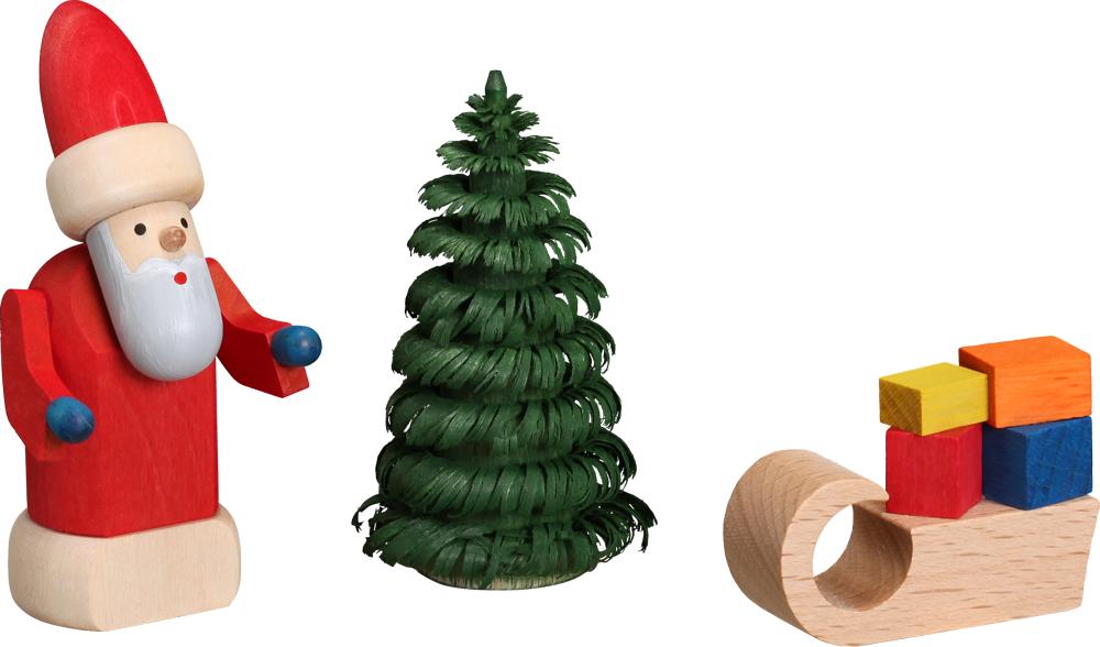 Weihnachtsmann mit Schlitten 8cm