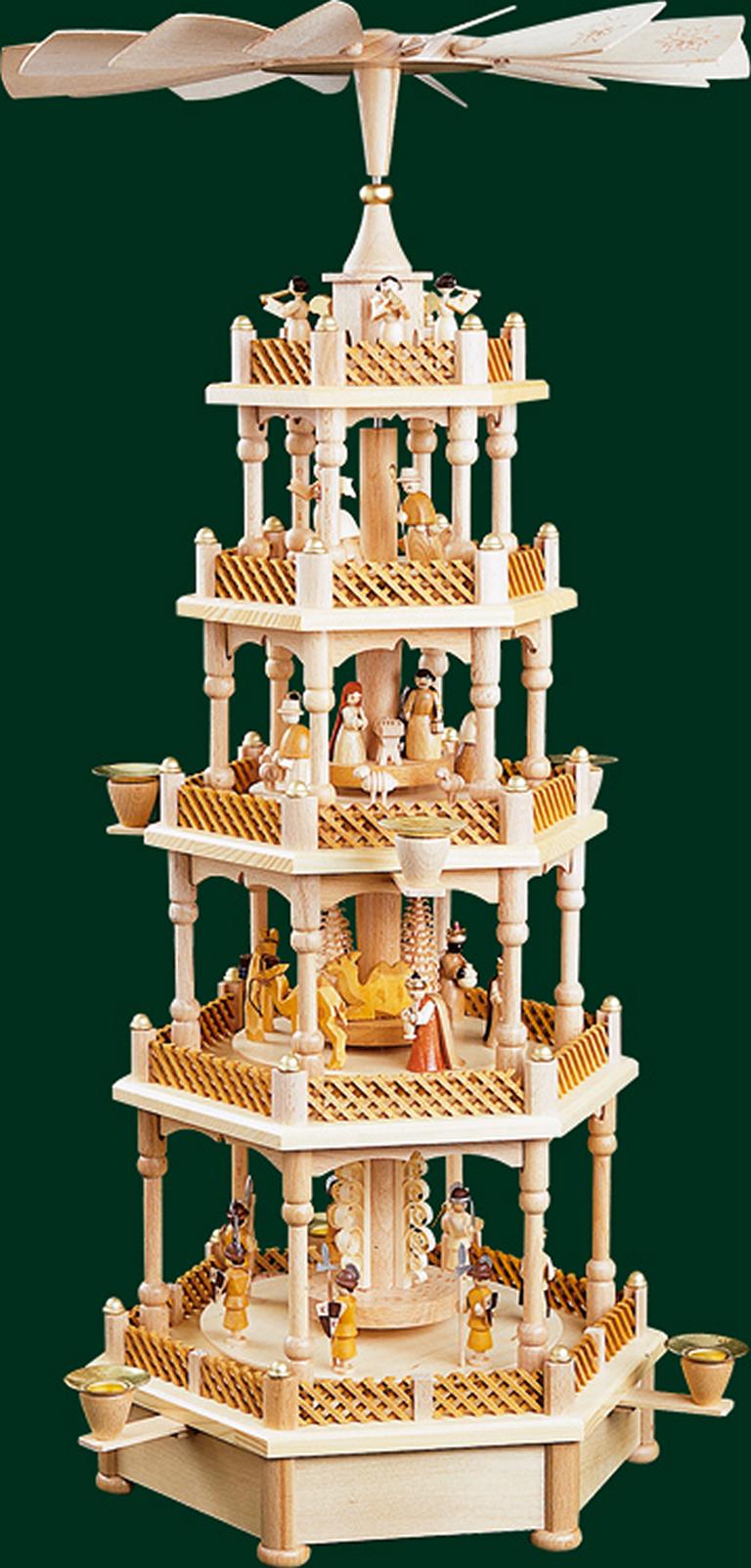 Pyramide Christi Geburt 4-st., natur, 18er Spw. Stille Nacht  70 cm