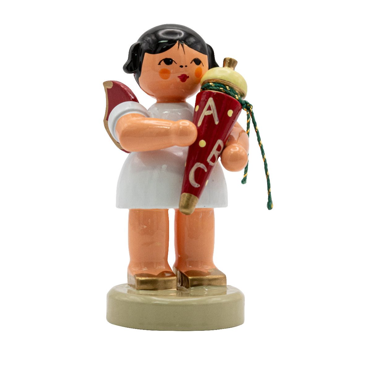 Engel stehend mit Zuckertüte, rote Flügel 6cm Engel stehend mit Zuckertüte, rote Flügel 6cm