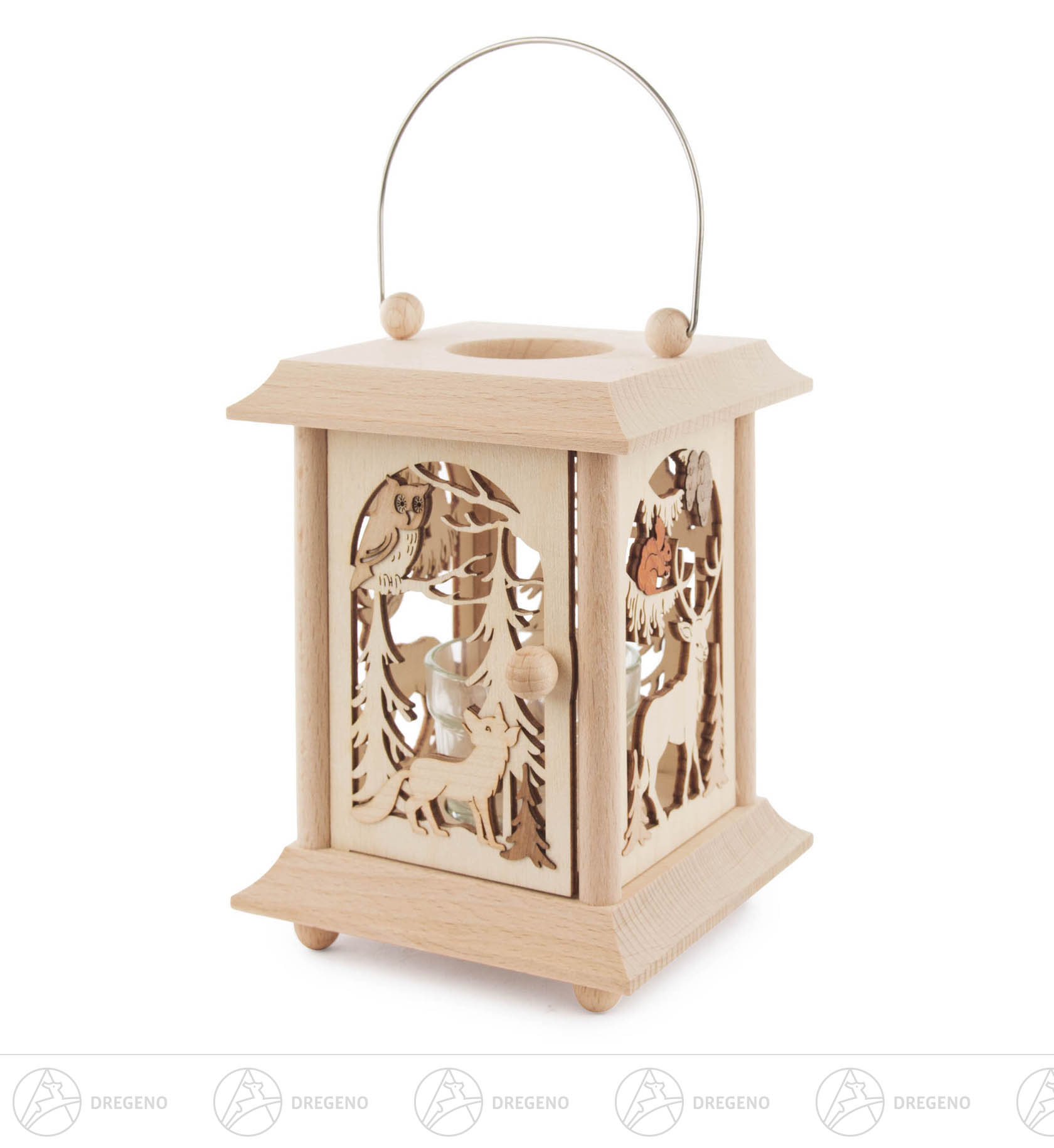 Tischlaterne Waldtiere mit Glaseinsatz für Teelicht oder Votivkerze 17cm