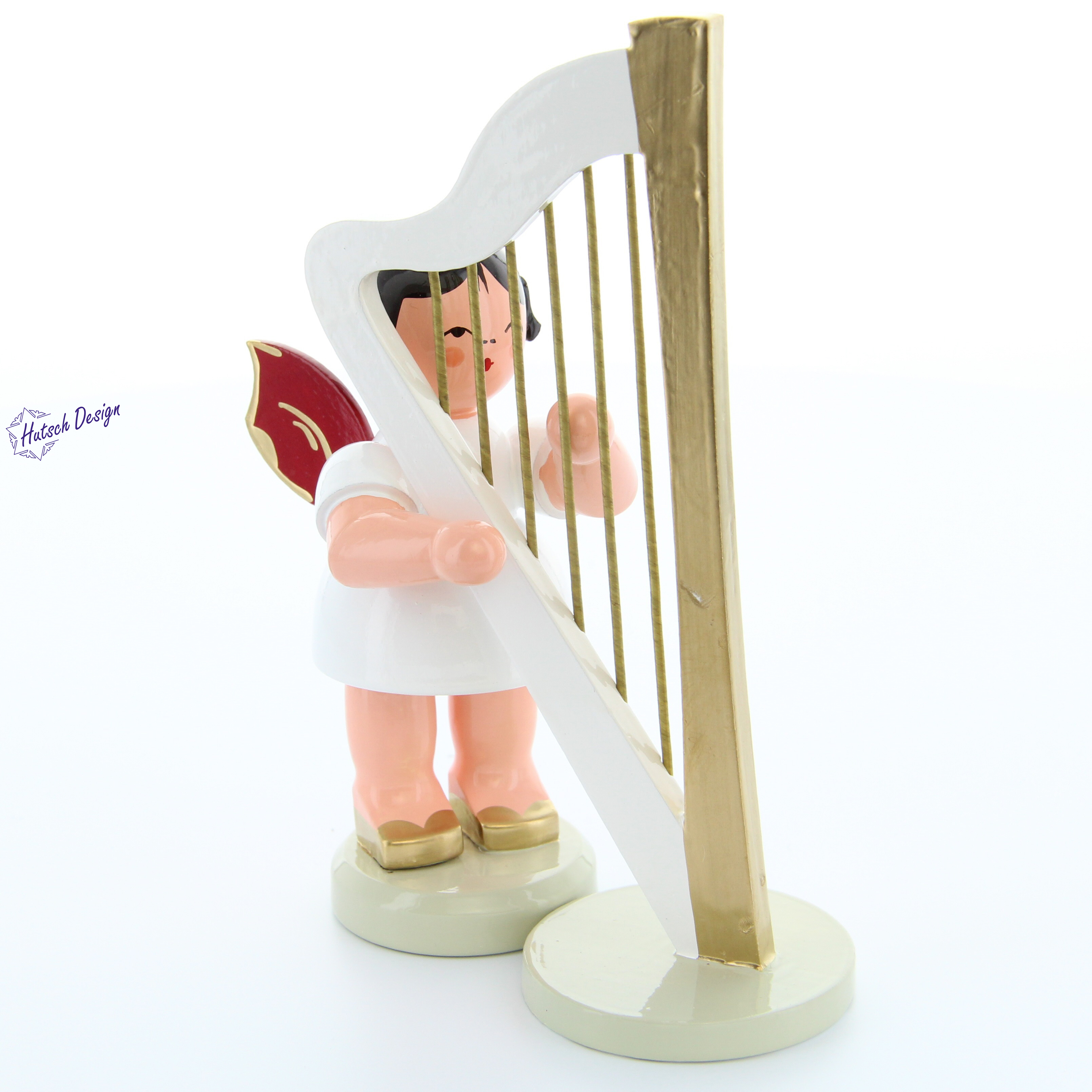 Engel stehend groß mit Harfe, rote Flügel