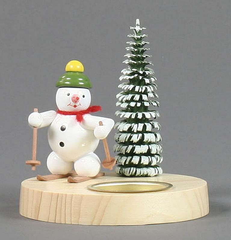 Teelichthalter Schneemann Skifahrer